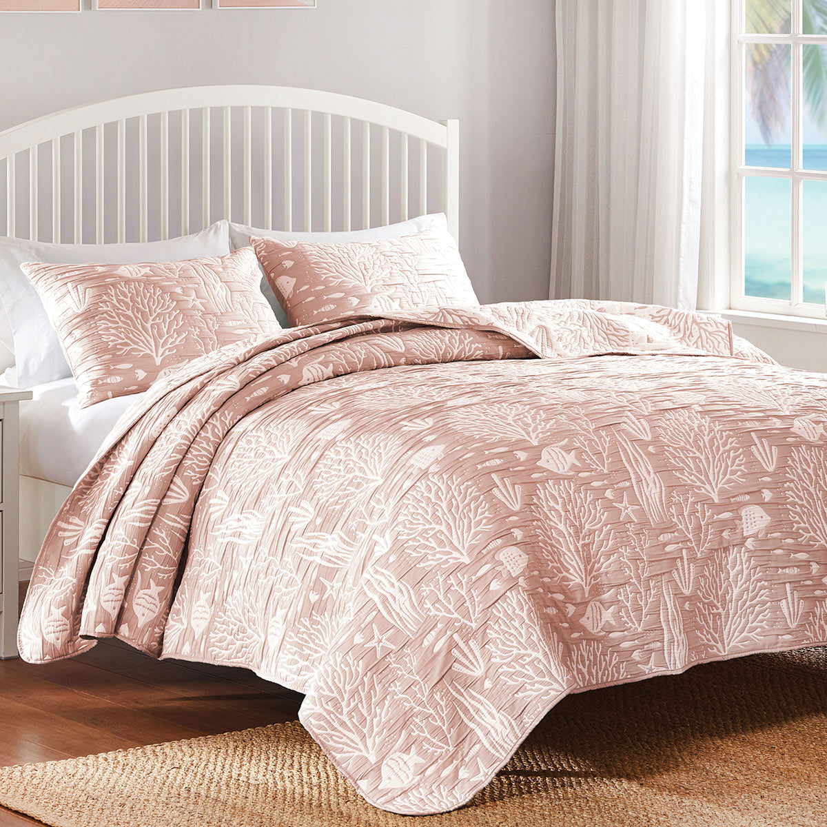 Coral Reef Blush Coverlet Bed Set - King - OVERSTOCK