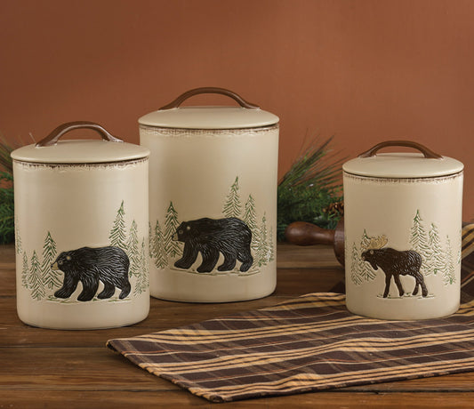 Bear & Moose Stoneware Canister Set (3 pcs) - OVERSTOCK