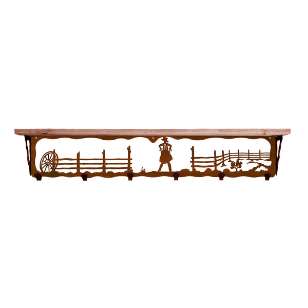 Cowgirl 42 Inch Pine Hook Shelf