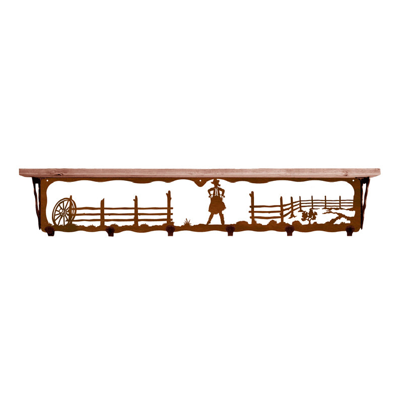 Cowgirl 42 Inch Pine Hook Shelf