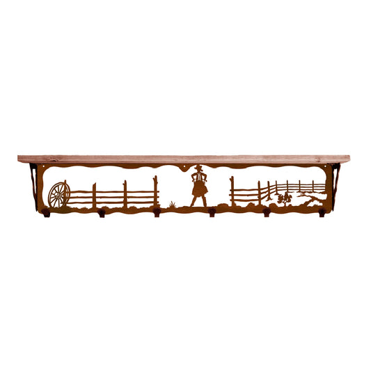 Cowgirl 42 Inch Pine Hook Shelf