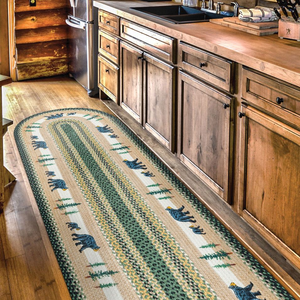 Mama Black Bear & Cub Braided Rug - 2 x 8 | Black Forest Decor