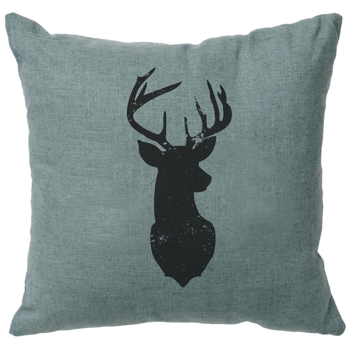 Deer Head Silhouette Linen Pillow - Ocean