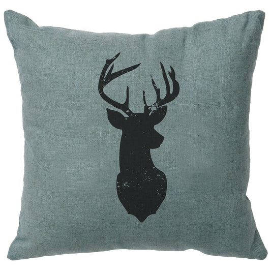 Deer Head Silhouette Linen Pillow - Ocean