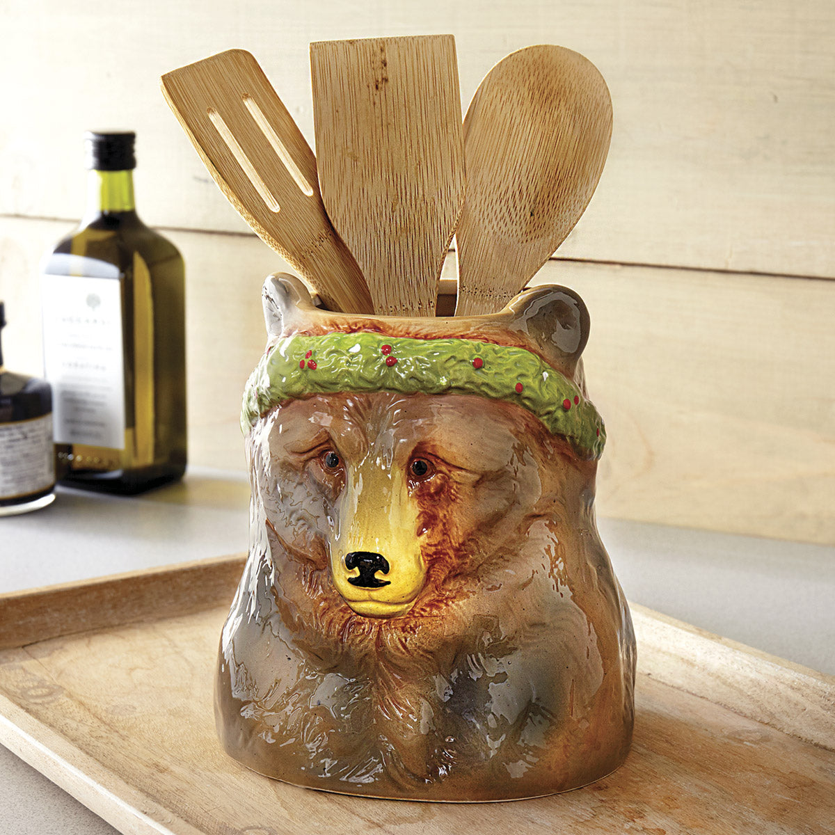 Holly Bear Ceramic Utensil Holder
