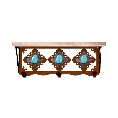 Turquoise Stone 20 Inch Pine Hook Shelf