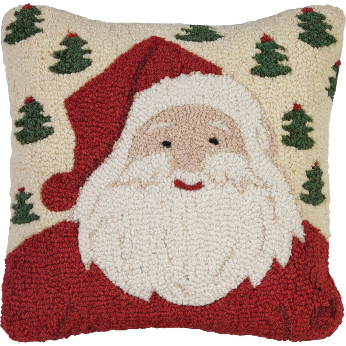 Santa & Trees Hooked Wool Pillow