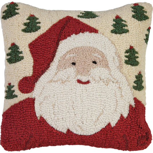 Santa & Trees Hooked Wool Pillow