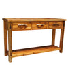 Barnwood 3 Drawer Sofa Table with Shelf with Tree Carving