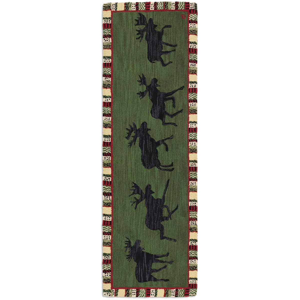 Argyle Green Moose Hooked Wool Runner