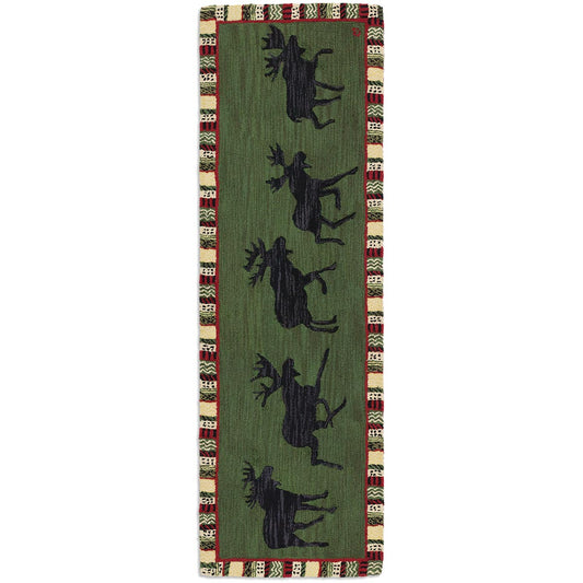 Argyle Green Moose Hooked Wool Runner