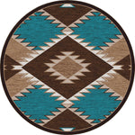 Southwestern Diamond Teal & Brown Rug - 8 Ft. Round