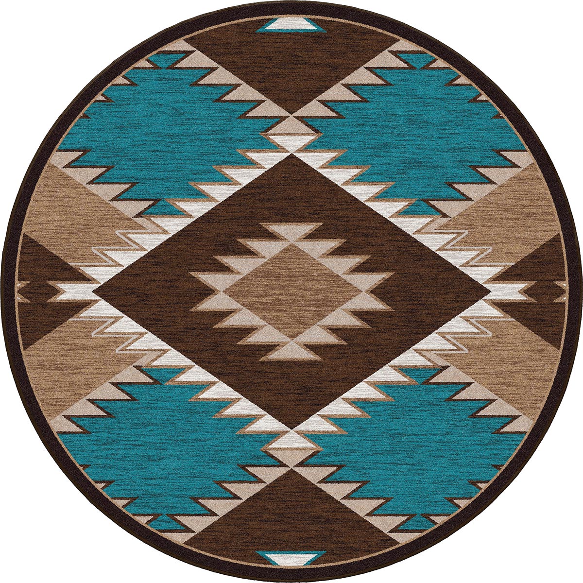 Southwestern Diamond Teal & Brown Rug - 8 Ft. Round