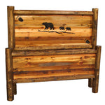 Barnwood Bed with Bear Family Carving - Queen