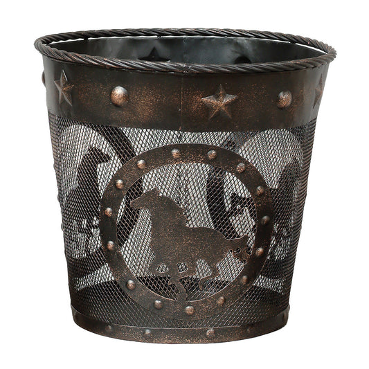 Western Horse Metal Waste Basket