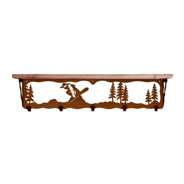 Snowboarder 34 Inch Pine Hook Shelf