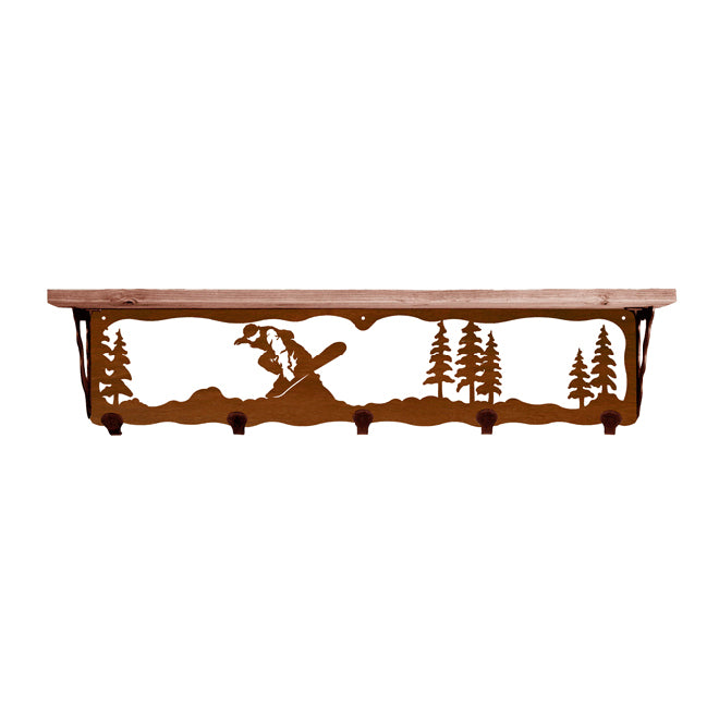 Snowboarder 34 Inch Pine Hook Shelf