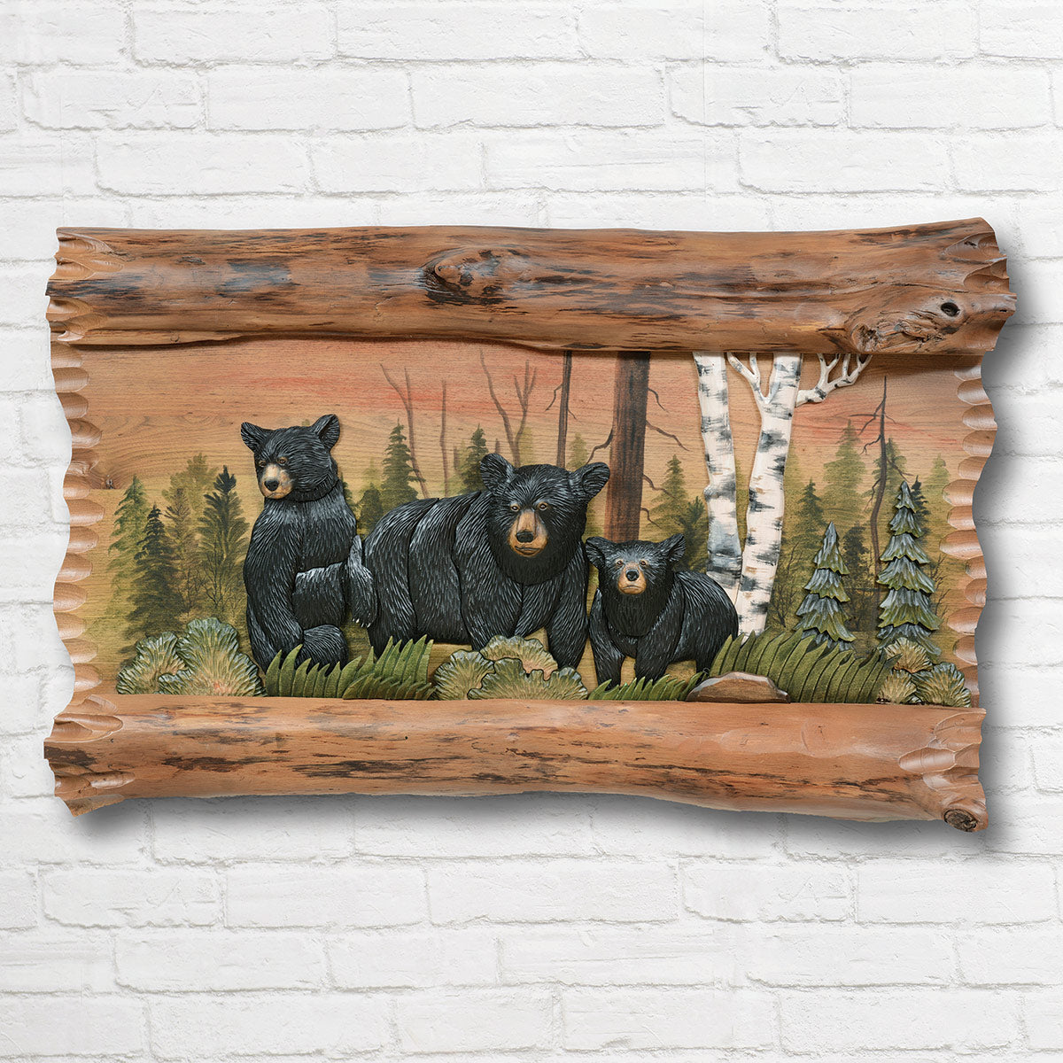 Bear Family Carved Wood Wall Art