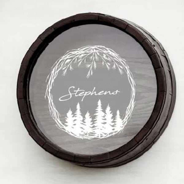 Wine Barrel Personalized Cork Holder - Woodland Wreath