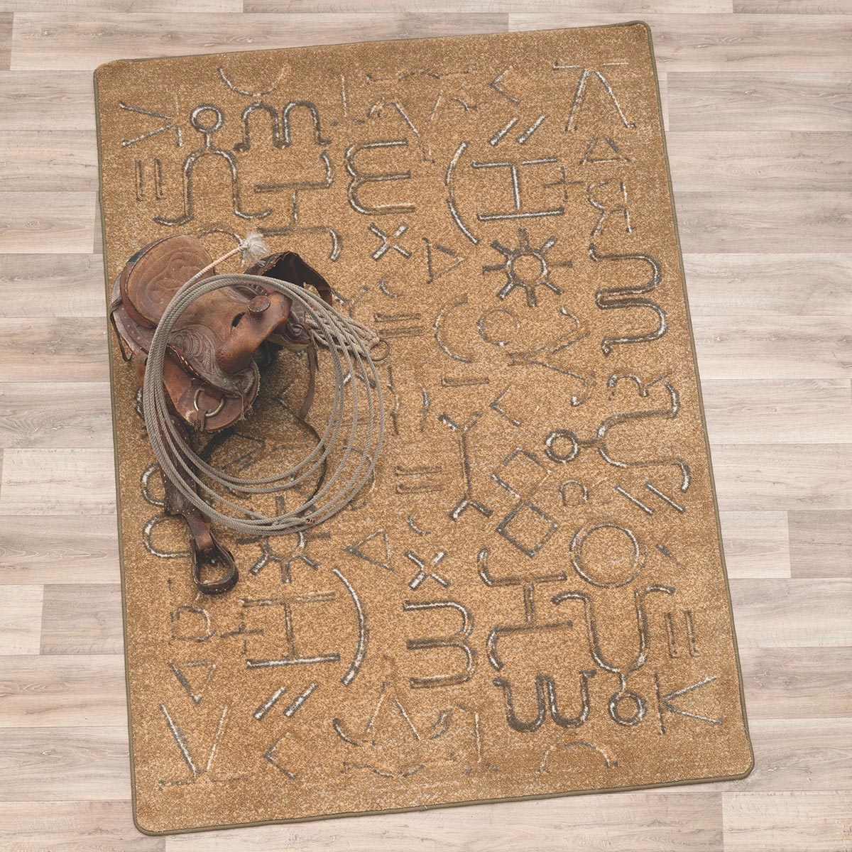 Leather Style Cattle Brands Rug - 4 x 5