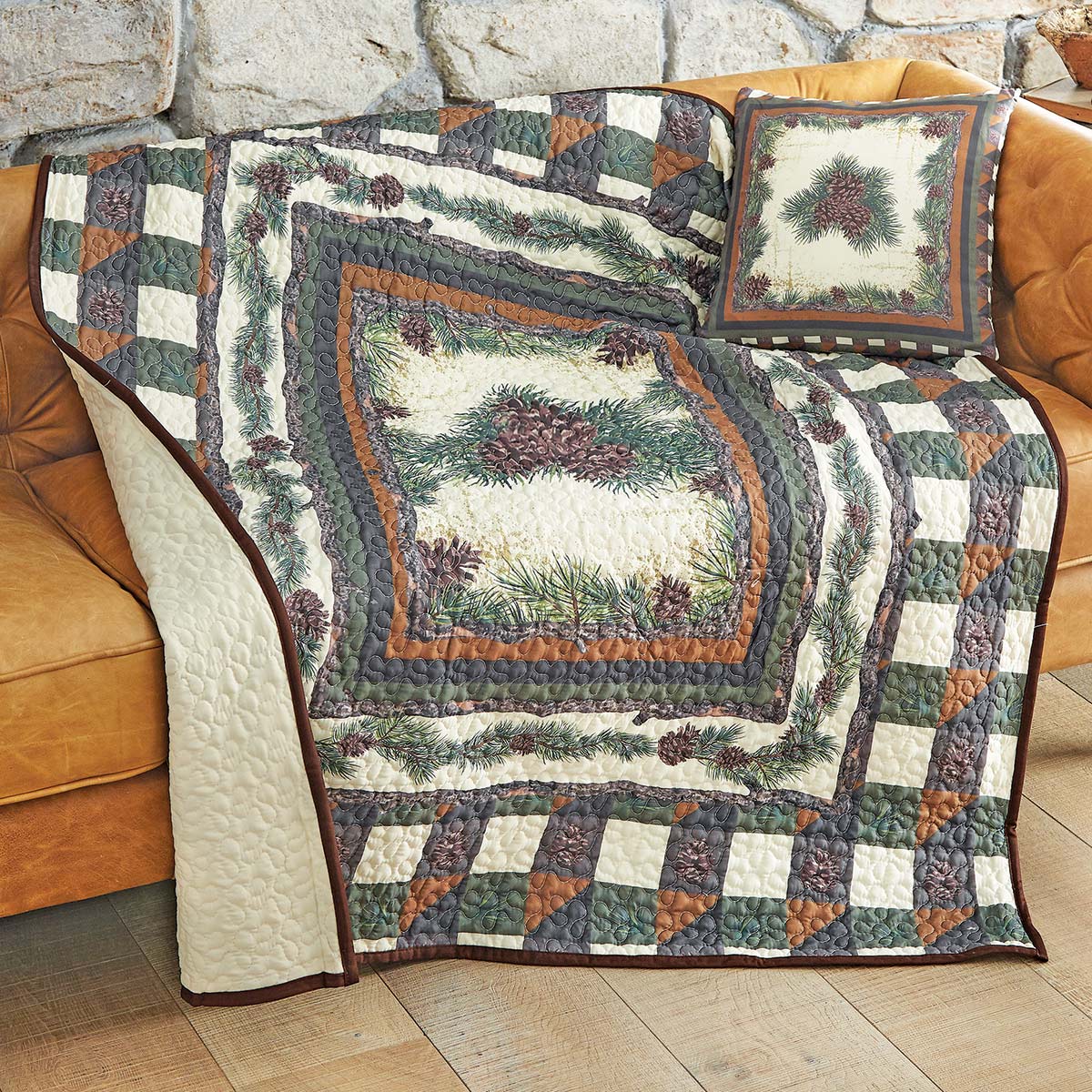 Woodland Pinecones Quilt Throw - CLEARANCE