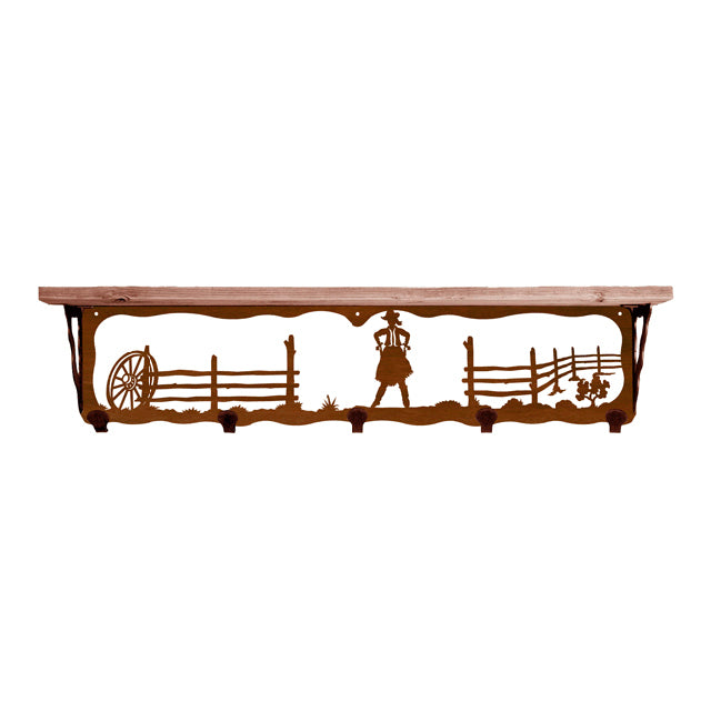 Cowgirl 34 Inch Pine Hook Shelf