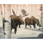 Birch Winter Moose Couple Personalized Stretched Canvas - Large