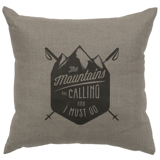 Mountains Are Calling Linen Pillow - Gray