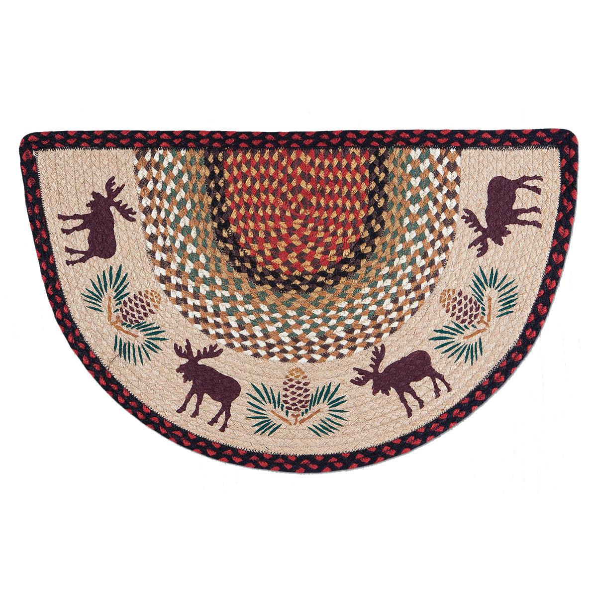 Moose & Pinecone Half-Round Braided Rug
