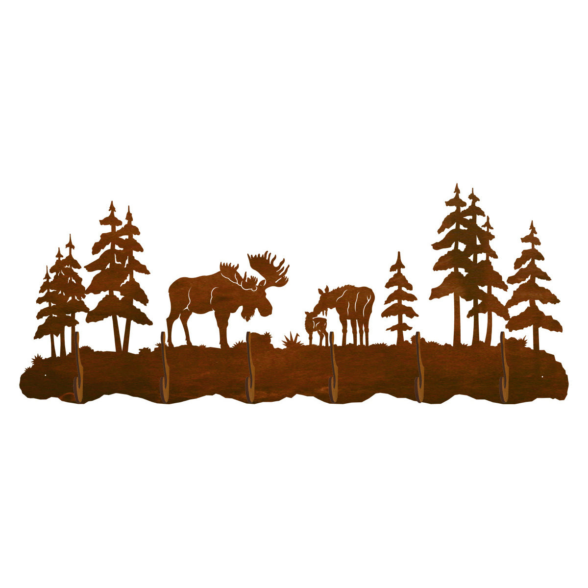 Moose Family II Scenic 6 Hook Coat Rack