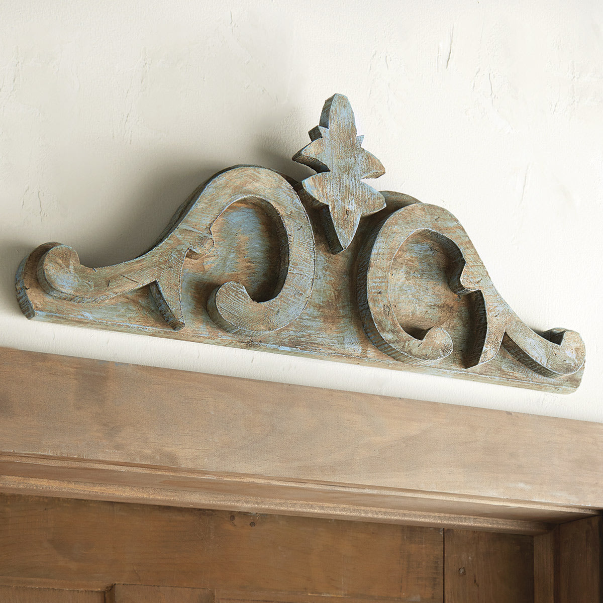 Weathered Scrolls Wood Topper - Turquoise