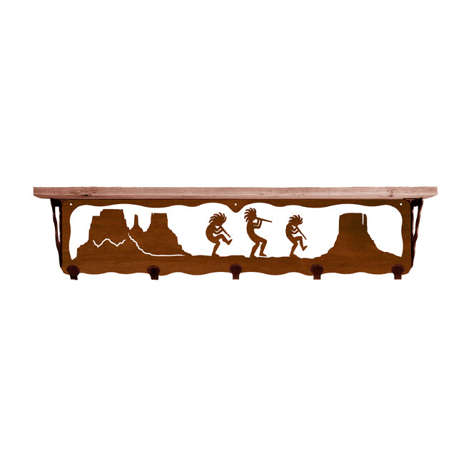 Kokopelli 34 Inch Pine Hook Shelf