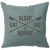 Sleep Eat Ski Repeat Linen Pillow - Ocean