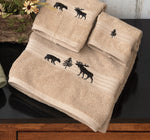 Moose & Bear Woodland Linen Embroidered Bath Towel