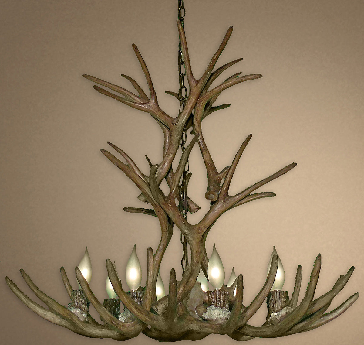 Elongated Reproduction Mule Deer Antler Chandelier