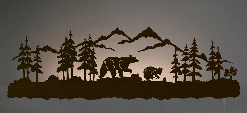 Black Bear Family Back Lit Wall Art