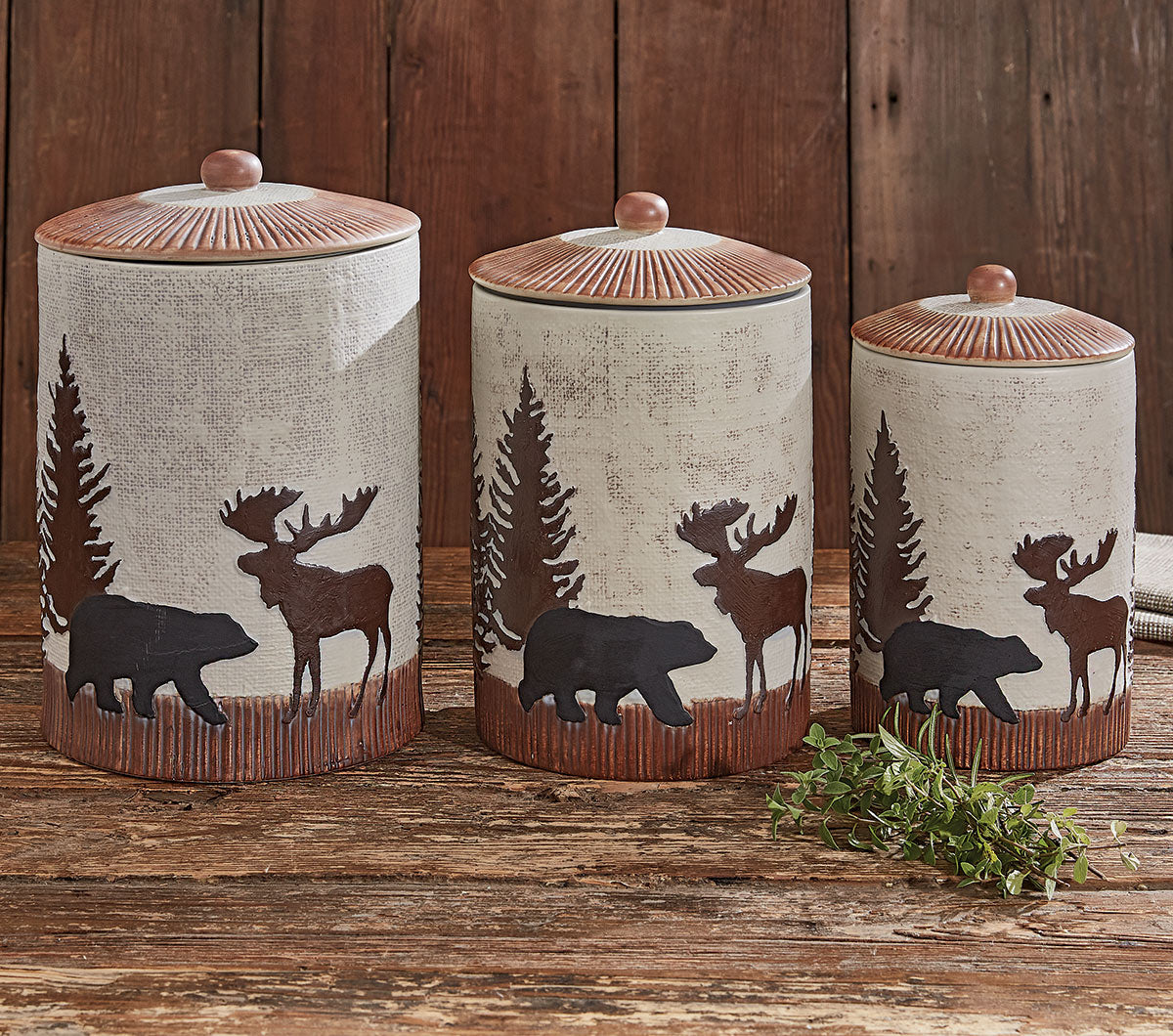Timberland Moose & Bear Ceramic Canisters - Set of 3