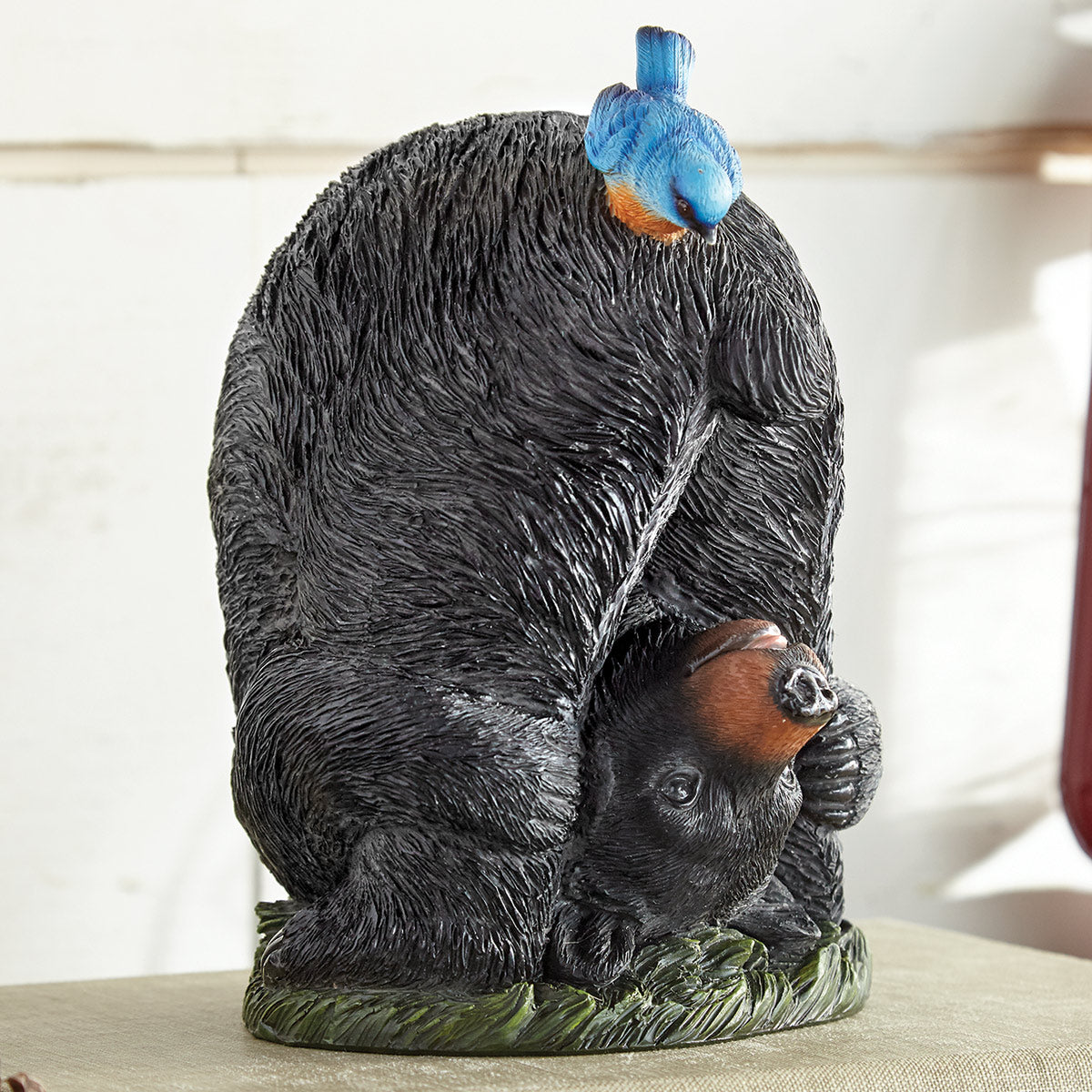 Black Bear & Blue Bird Figurine