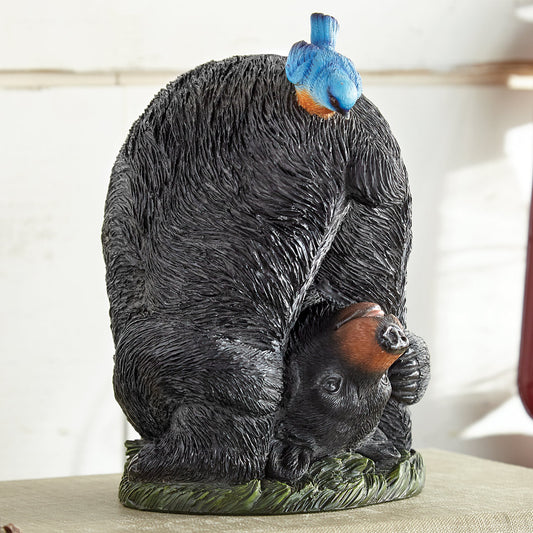 Black Bear & Blue Bird Figurine