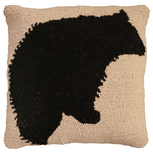 Beige Black Bear Hooked Wool Pillow