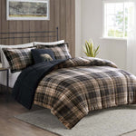 Brown Plaid Sherpa Comforter Set - King