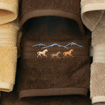 Running Horses Chocolate Embroidered Hand Towel