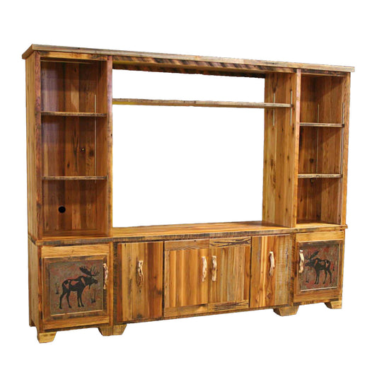 Barnwood Extra Large Entertainment Center with Moose Tiles