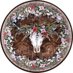 Floral Steer Skull Rug - 8 Ft. Round