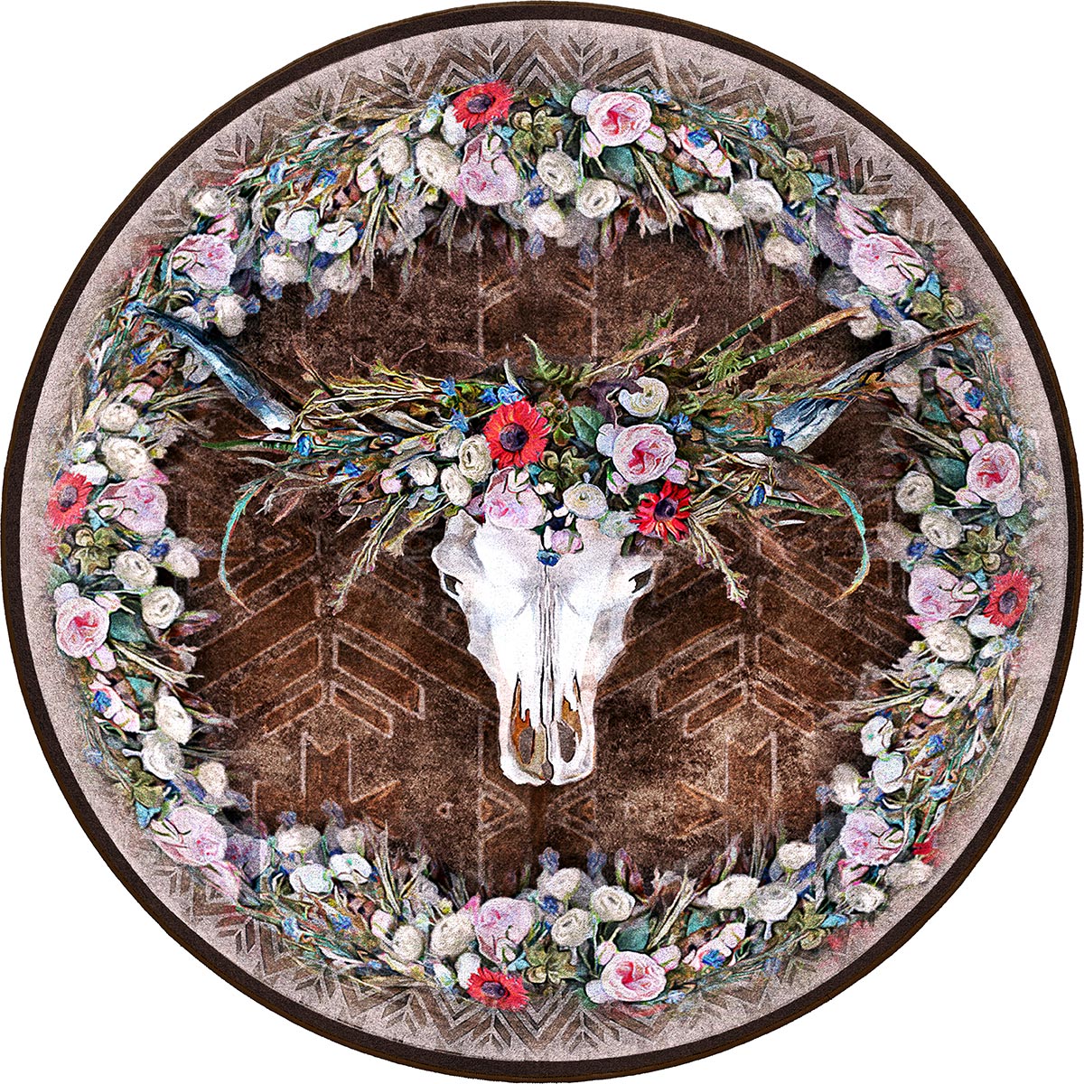 Floral Steer Skull Rug - 8 Ft. Round