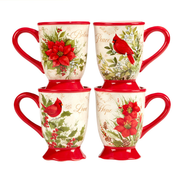Christmas Cardinal Mugs - Set of 4