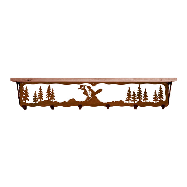 Snowboarder 42 Inch Pine Hook Shelf