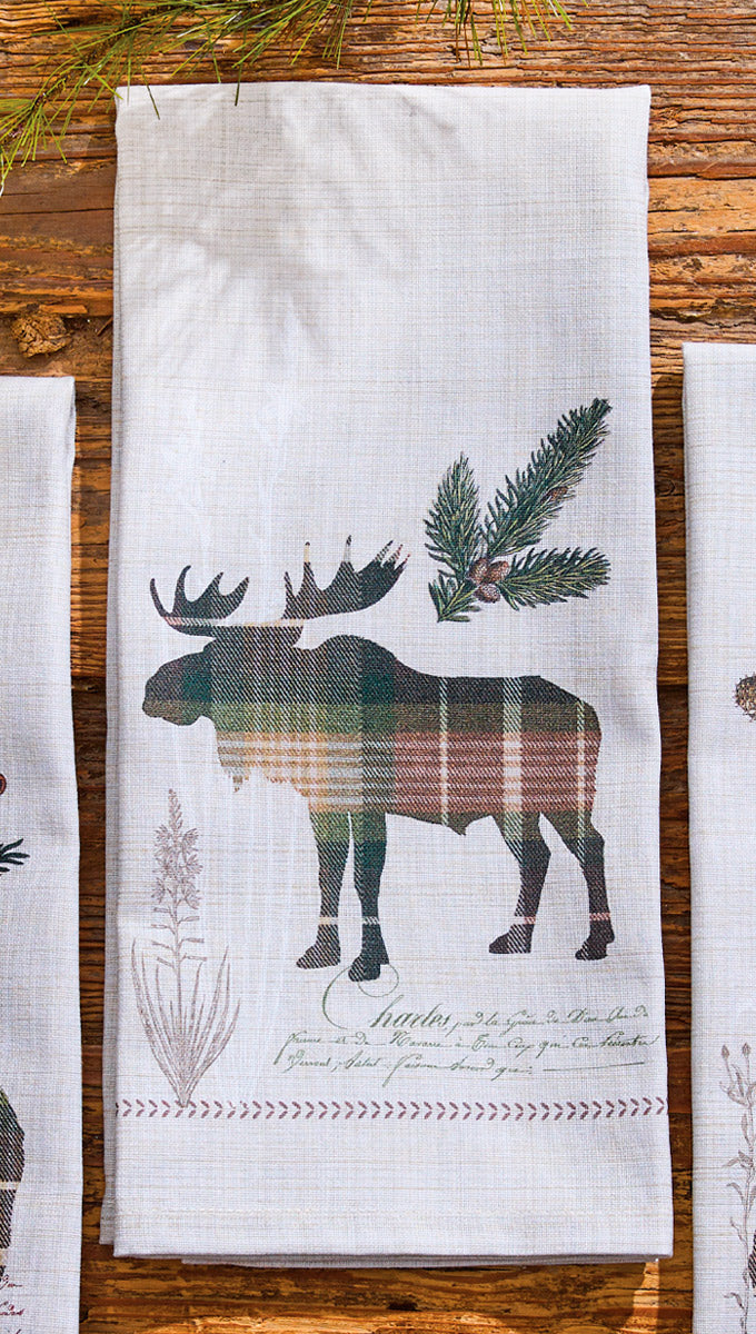 Northwoods Plaid Moose Dishtowel
