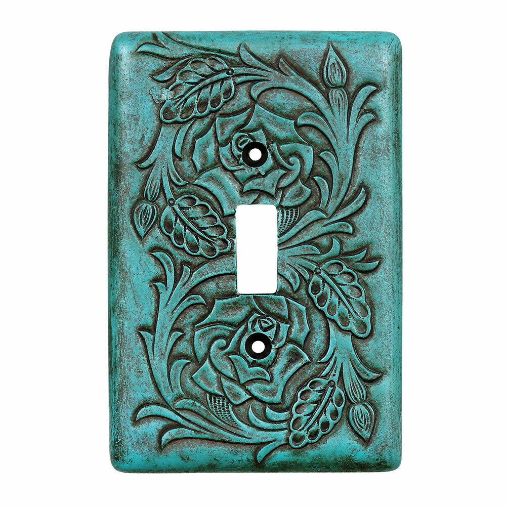 Turquoise Tooled Leather Single Switch Cover - SALE