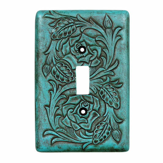 Turquoise Tooled Leather Single Switch Cover - SALE